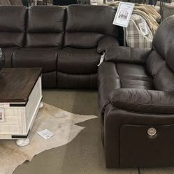 Top Grain Leather Power Sofa And Loveseat 