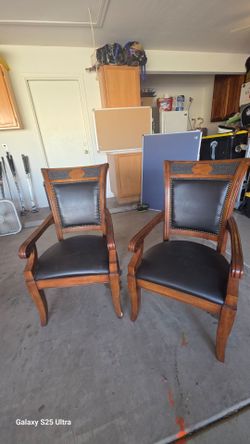 Arm chairs x2 leather & wood