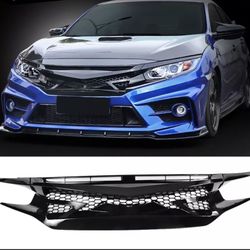 Fits 16-21 Honda Civic IKON Style Gloss Black Front Bumper Grille Eye Lids ABS