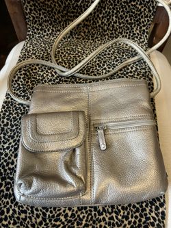 Tignanello Leather Crossbody Purse Muted Silver