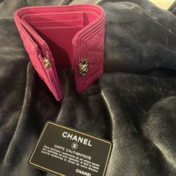 Authentic Chanel Boy Tri-fold Wallet (Pink) Caviar
