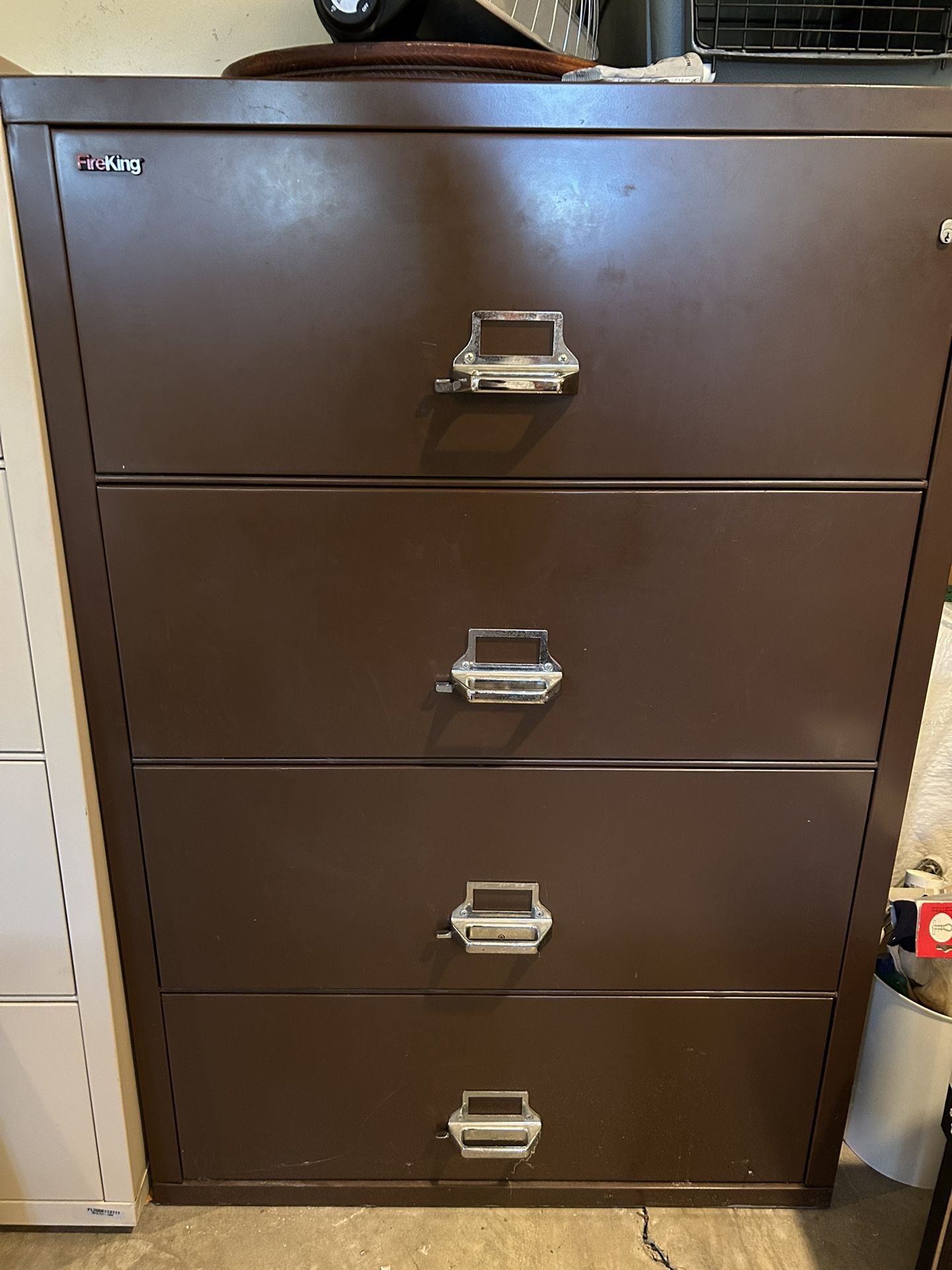 FireKing 4‑Drawer Fire‑Resistant Vertical File Cabinet – Brown, Lockable