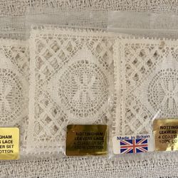 Vintage Nottingham Leavers Square White Lace Coasters Made In Britain 3 Sets