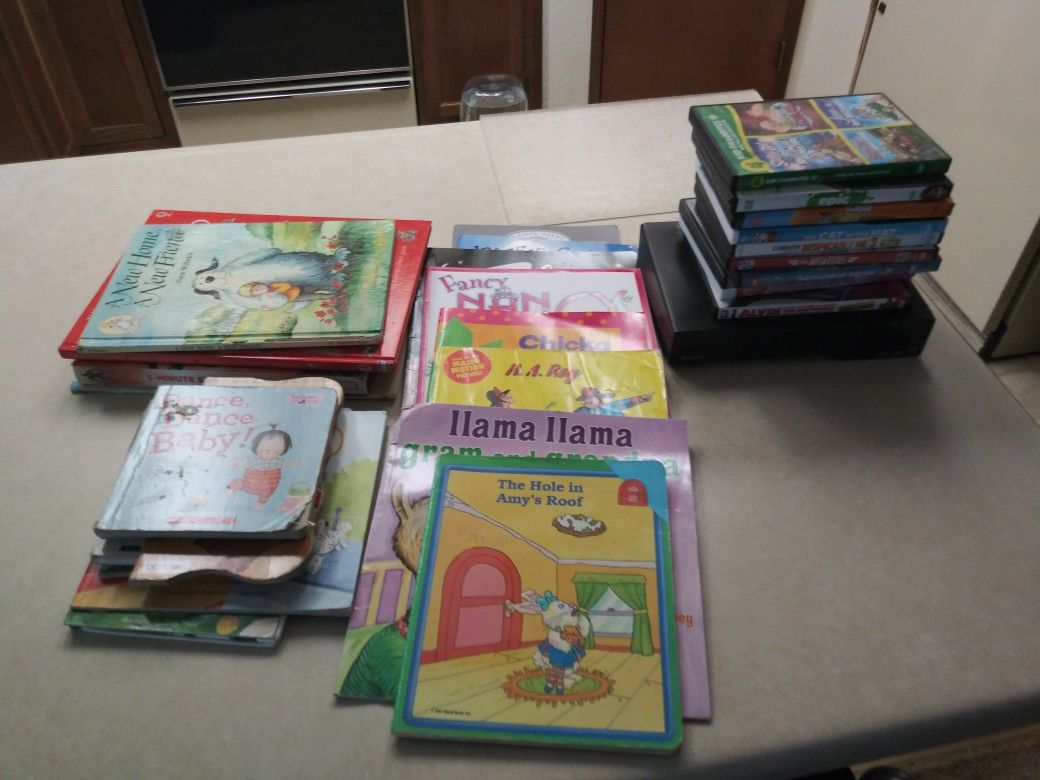 Children's Books DVDs and DVD player lot
