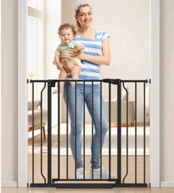 34" Tall Baby Pet Gate Pressure Mounted Black 29" to 40" Wide New, Open Box