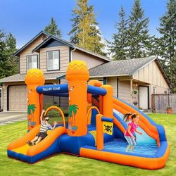 Inflatable Bounce House with Blower, Water Slide Bounce House with Splash Pool & Jumping Area for Kids 3-8 Years, Outdoor Yard
