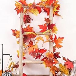 2 Pack Fall Maple Leaf Garland 5.3ft Artificial Autumn Leaves Garland for Thanksgiving Halloween Outdoor Fall Decor (Brown)(X002L3UD4X)
