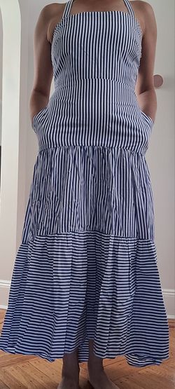 Banana Republic Blue And White High Low Strapped Dress