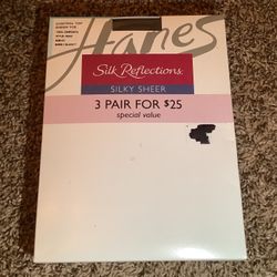 3 pairs - Hanes silk reflections control top pantyhose, barely black, size: CD