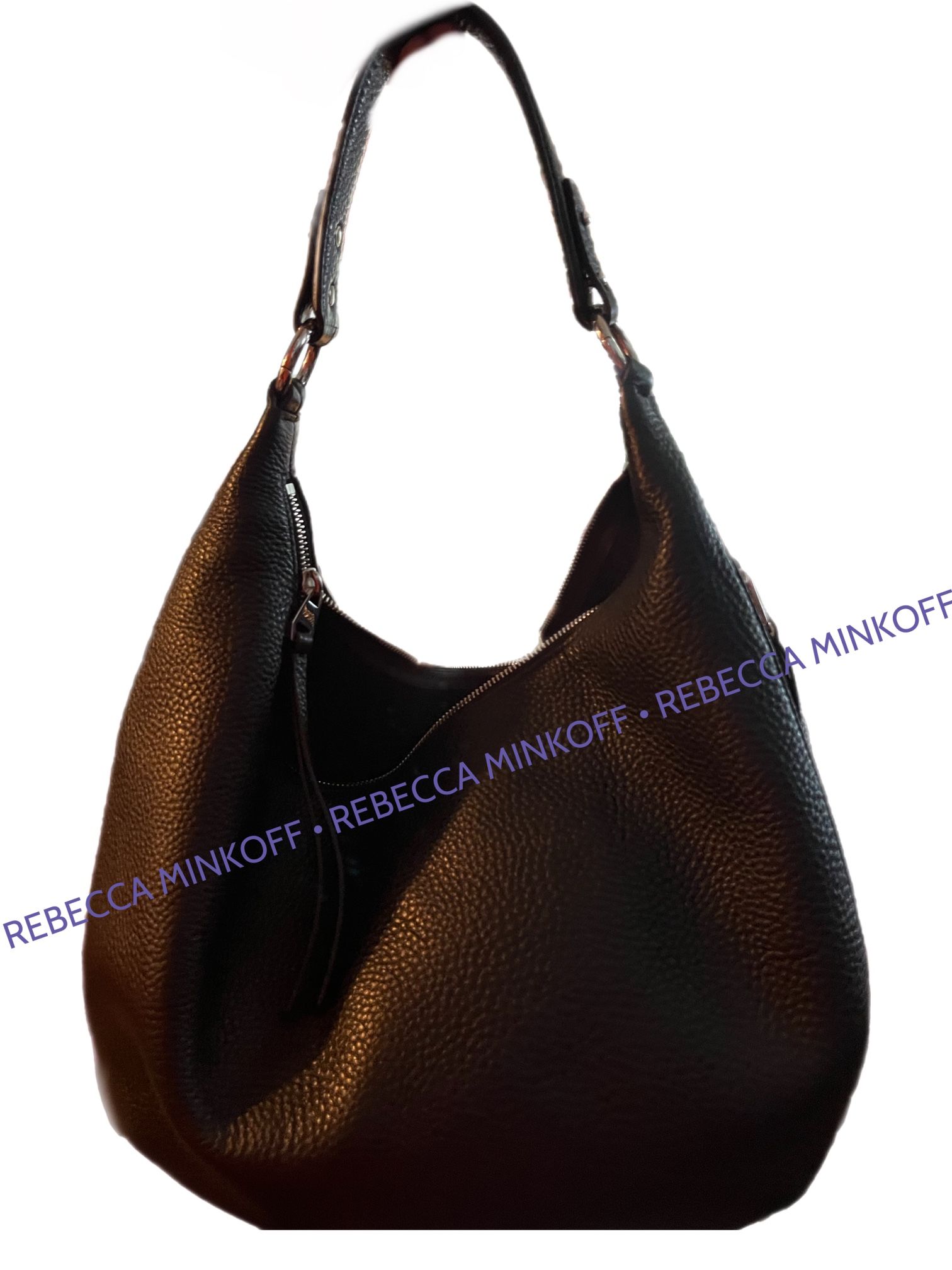 $100 REBECCA MINKOFF SHOULDER BAG PURSE TOTE BLACK LEATHER HOBO ZIPPER DETAIL