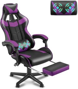 Purple Gaming Chair with Footrest, Ergonomic Gamer Chair, Video Game Chairs with Adjustable Headrest, Removable Lumbar Support Office Chair