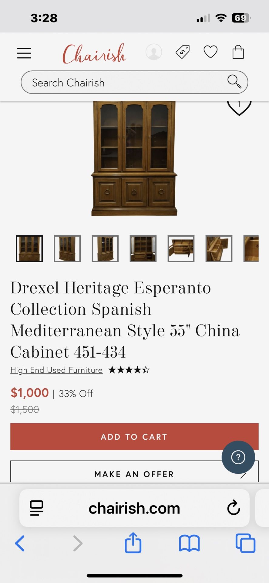 Drexel Heritage Esperanto 55” Brown China Cabinet