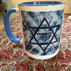 Blue Star of David and Menorah Coffee Mug
