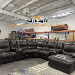 Free Delivery* Like New Brown Faux Leather Sectional Sofa With Dual Recliners!