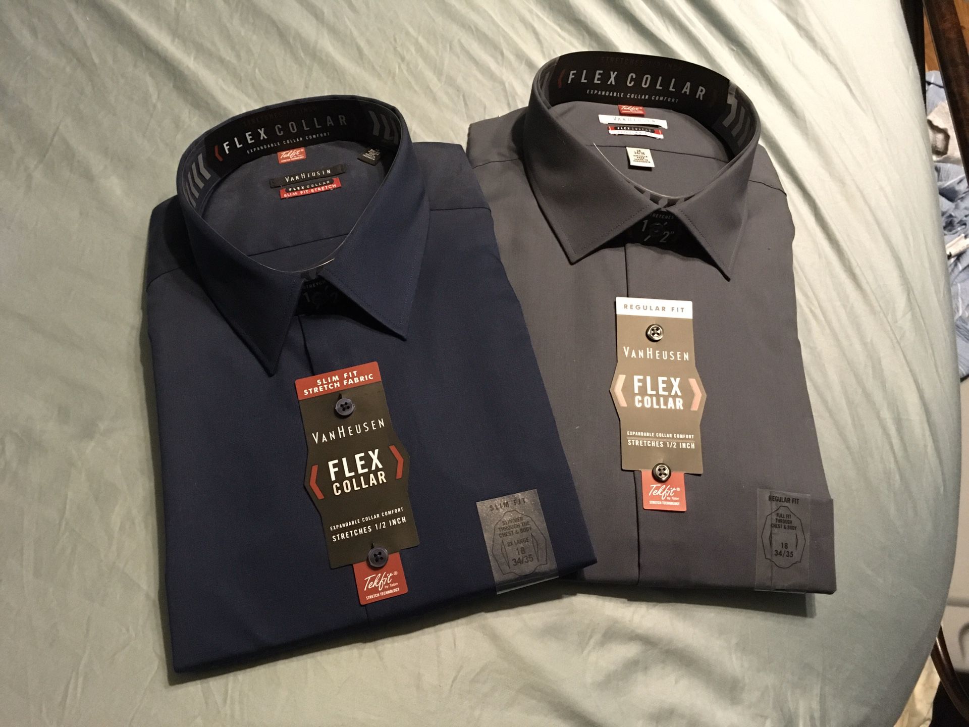 2 Brand new Dress shirts...Van Heusen flex collar 18 34/35 night blue & charcoal