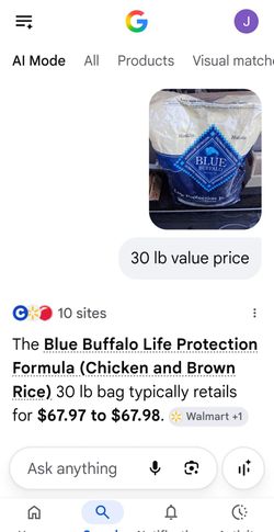 30 lb bag: ~$71.98 to $75.98...Blue Buffalo 30-pound senior dry dog food 30 or best offer