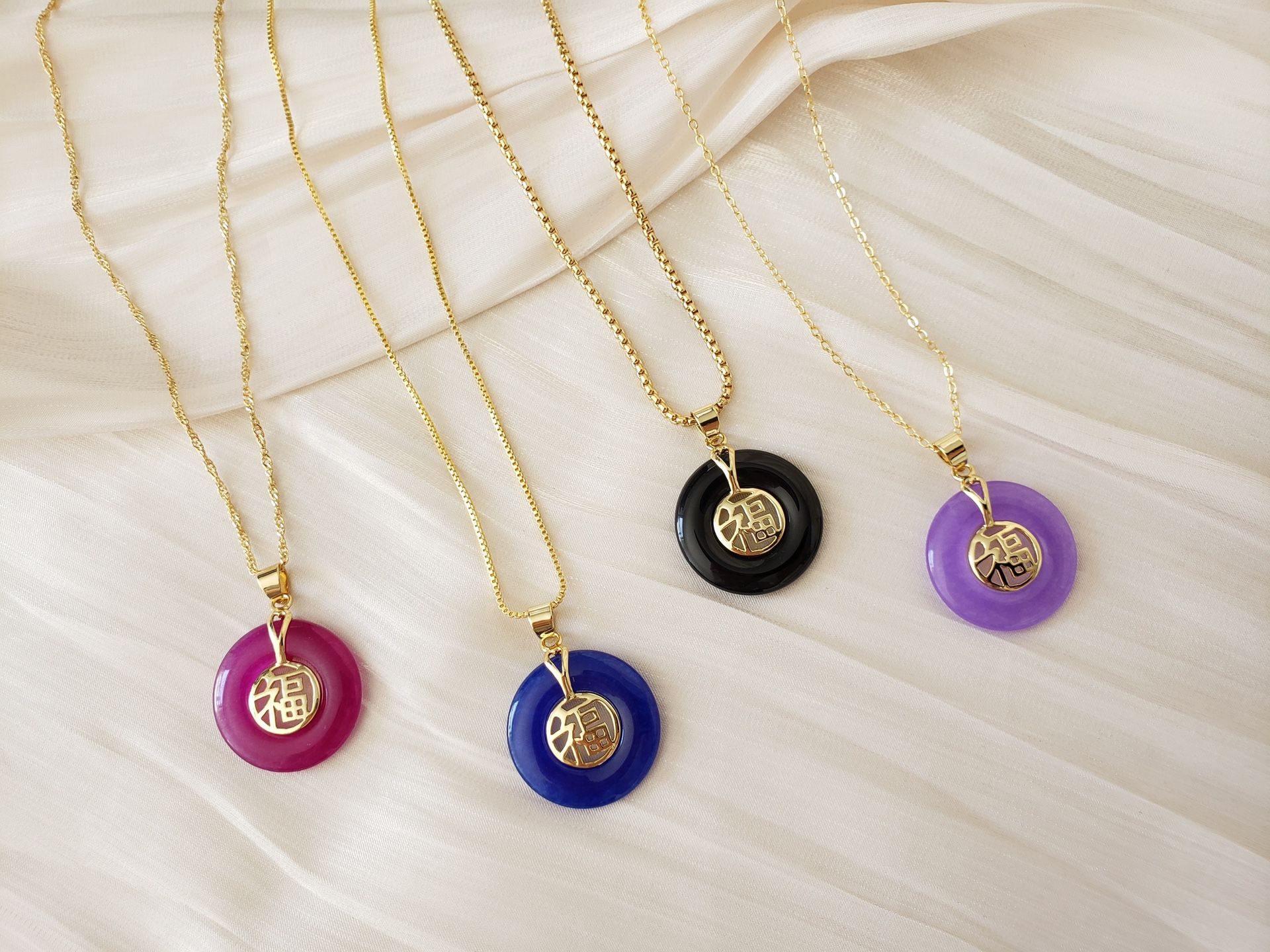 Genuine Jade 18K Gold plated necklace New