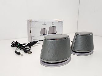 Satechi Dual Sonic Speaker Blue Light for PC or Laptop with Volume Control, USB-Powered, 1 Pair, Silver