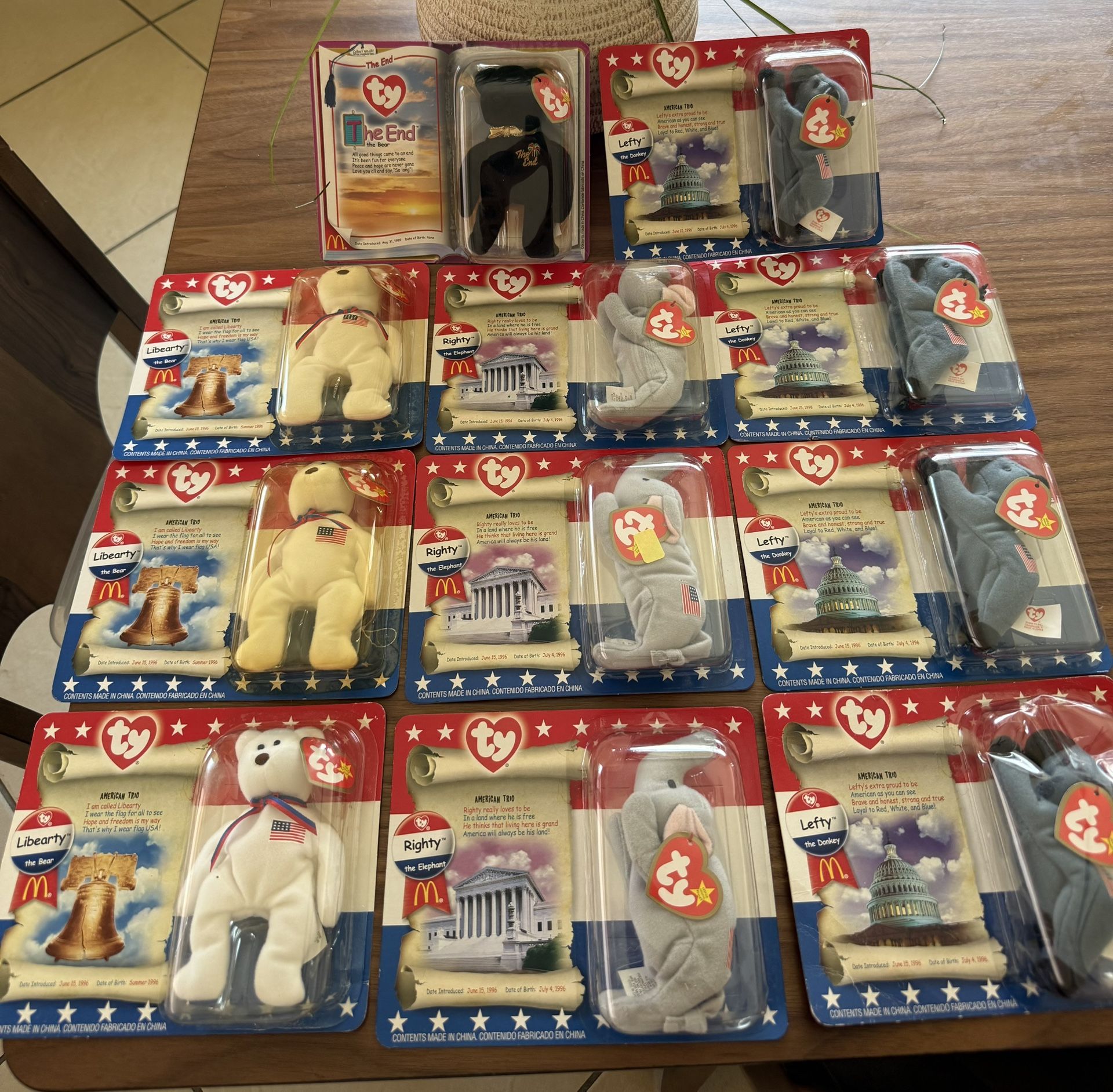 McDonalds Ty 1996 Teenie Beanie Babies AMERICAN TRIO, Complete Set, Unopened