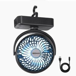 5000mAh Camping Fan with LED Lights, 40 Hours Max Working Time Tent Fan with Hanging Hook, Rechargeable Battery Operated Desk Fan for Home & Office

