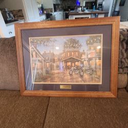 RARE LARGE Gene Stocks Limited Edition SIGNED "HARLEY'S DINER" MOTORCYCLE PRINT