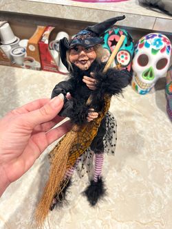 Witch on Broomstick Halloween Figurine