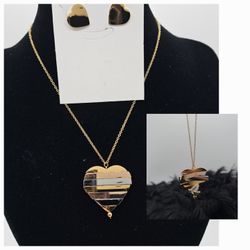 Heart Necklace Set Tricolor Stainless Steel