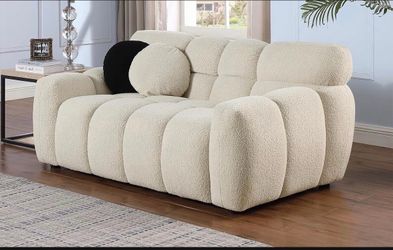 Boucle fabric cloud couch with solid frame