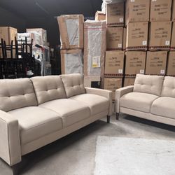 Light Beige Sofa Set – 3-Seater + 2-Seater – Good Condition
