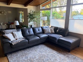 Dark Grey Leather sectional sofa with Chaise