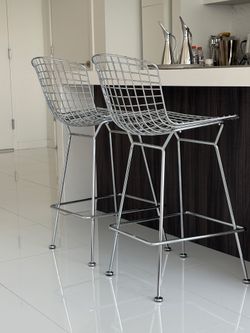 Harry Bertoia Bar Stools For Knoll | Polished Chrome | Set of 2