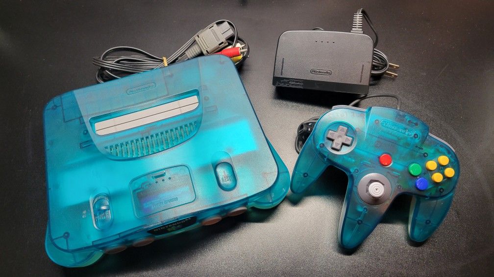 Nintendo 64 Ice Blue Console - Beautiful Condition w/ Nintendo Cables