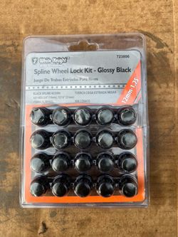 White Knight Spline Wheel Lock Kit Glossy Black 12mm-1.25 20pc