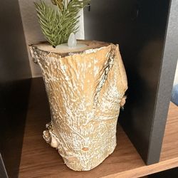 Rustic Wood Candle Holder with Greenery – Bought in Estes Park