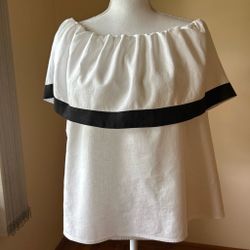 Loft Off The Shoulder White Top with Black Trim; Size XL