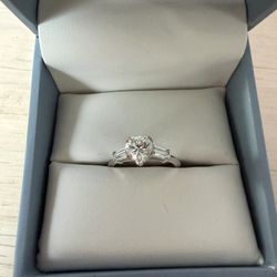 14K White Gold 1.37CTW Heart Shape Moissanite Ring, Size 6.5