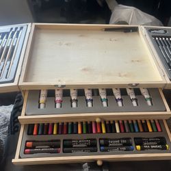 Premium Wooden Art Supply Box - Complete Set