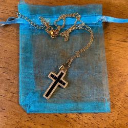 Gold And Black Sapphire Cross Necklace 
