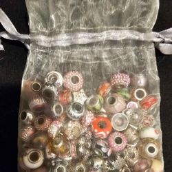 Lot of Charm Beads Pandora & Others Some 925 Silver, Glass, Crystal, & Rhinestones