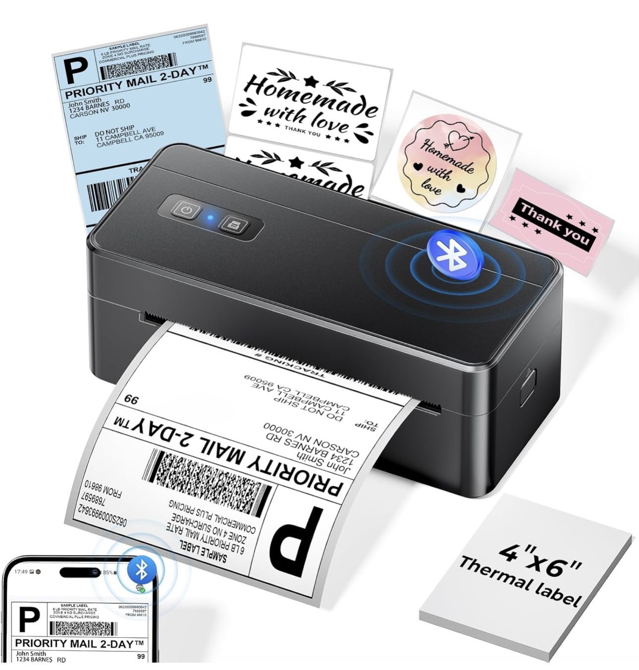 NEW Bluetooth Thermal Shipping Label Printer, 4x6 Thermal Label Printer for Small Business