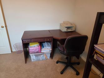 Cherry Wood L-Shaped Office Desk w Chair