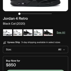 Jordan Retro 4 Black Cats
