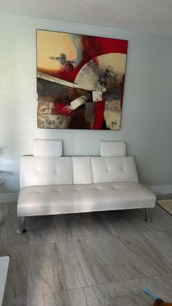 Modern White Faux Futon/ Couch