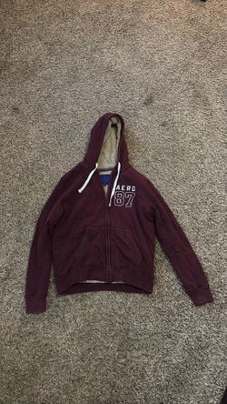 Aeropostale Sherpa-Lined Zip Hoodie Men's Medium Burgundy
