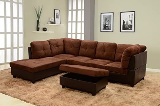 New Brown Microfiber Sectional Sofa Set 