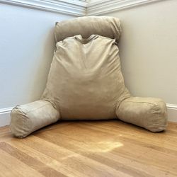 Husband Pillow Backrest Reading Pillow w/Detachable Neck Roll – Beige Lounge Cushion