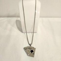 NEW SILVER ROYAL FLUSH NECKLACE 