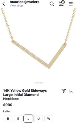 14K Yellow Gold 0.12Ct R/D Diamond Large Initial “L” Necklace