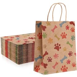 15 Dog Paw Print Gift Bags With Handles - 10.6 X 8.3 X 4.3” Kraft Paper Bags For Pet Treat Party