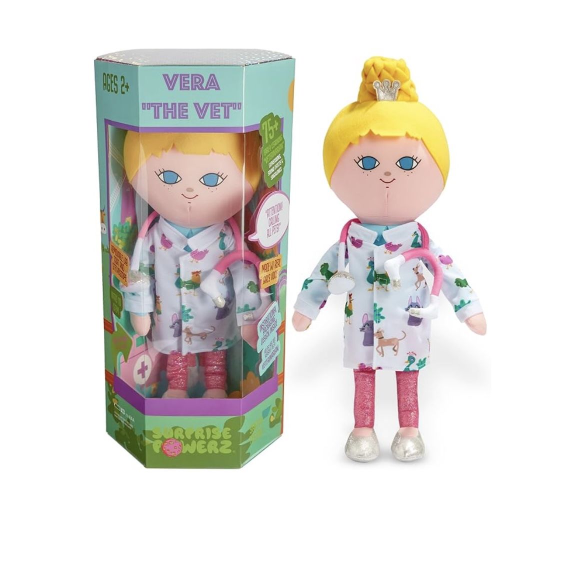 Surprise Powerz Vera The Vet Plush Doll Girls Toys, 16" Scientist Doll, Educational Play Gift, STEM Learning - 2-5 Year Old * Enhanced Educational Pla